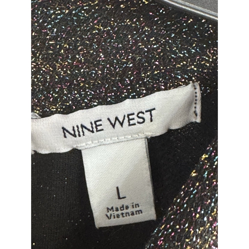 Nine West Women's L Sparkle Metallic Wide Leg Jumpsuit Flutter Sleeve - Picture 6 of 12